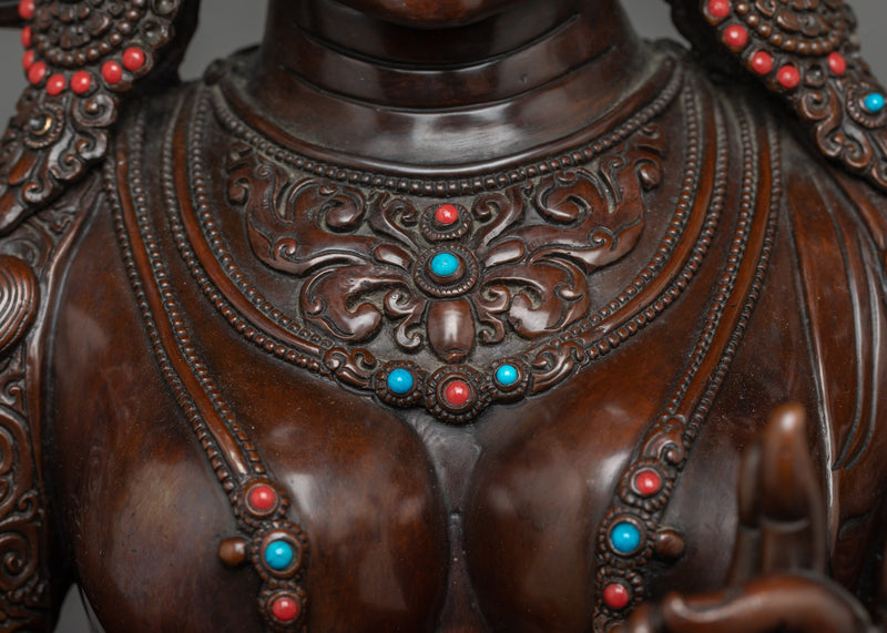 Green Tara's Brown Oxidized Sculpture | Handcrafted Copper Artwork