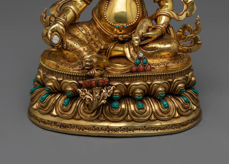 Jambala Buddhist Altar Sculpture | Opulent Triple-Layered 24K Gold-Gilded