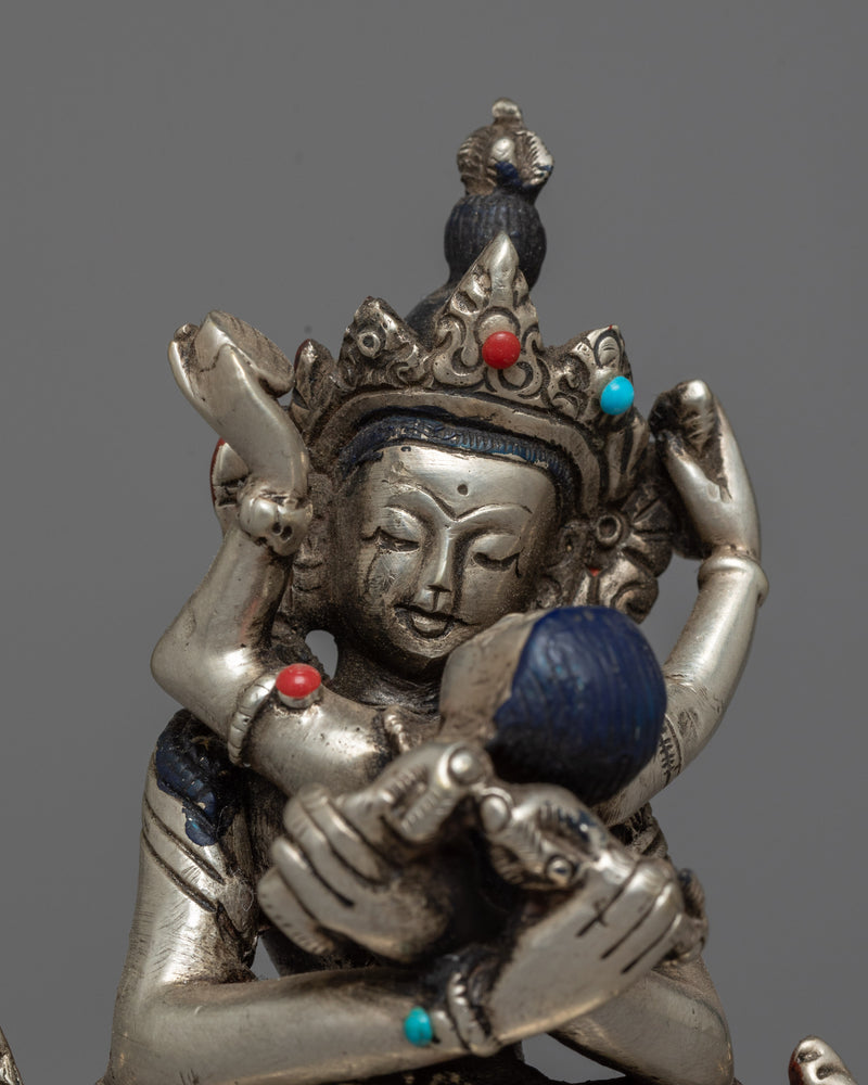 Machine-Made Vajradhara with Consort Statue | Silver-Copper Sculpture