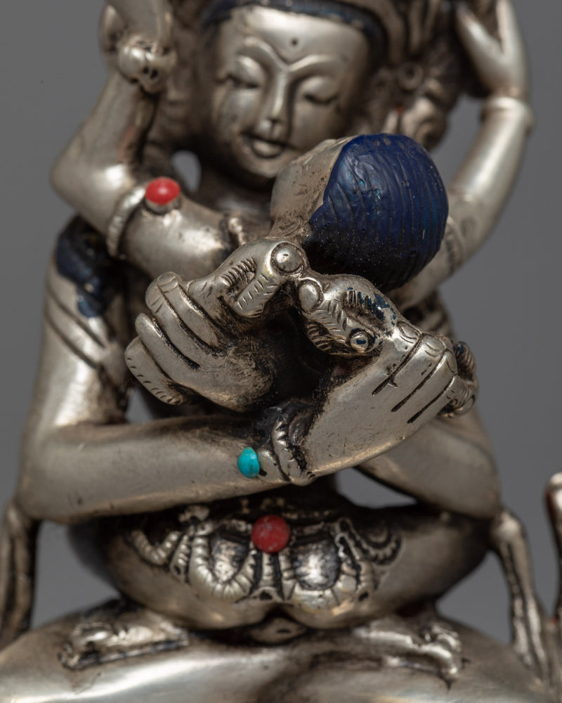 Machine-Made Vajradhara with Consort Statue | Silver-Copper Sculpture