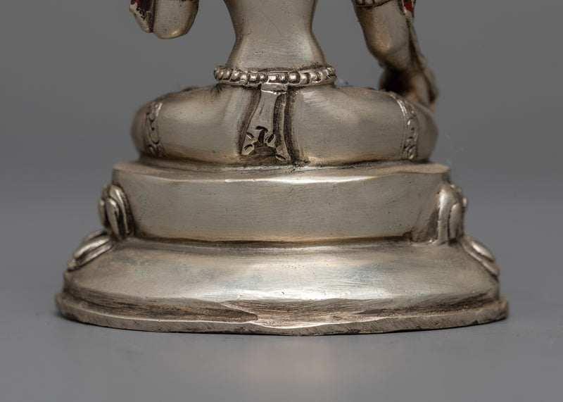 Machine-Made White Tara Statue | Silver Electroplated Copper Sculpture