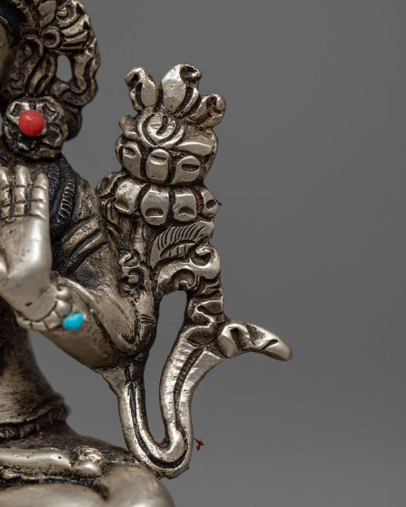 Machine-Made Manjushri Statue | Silver Electroplated Copper Sculpture