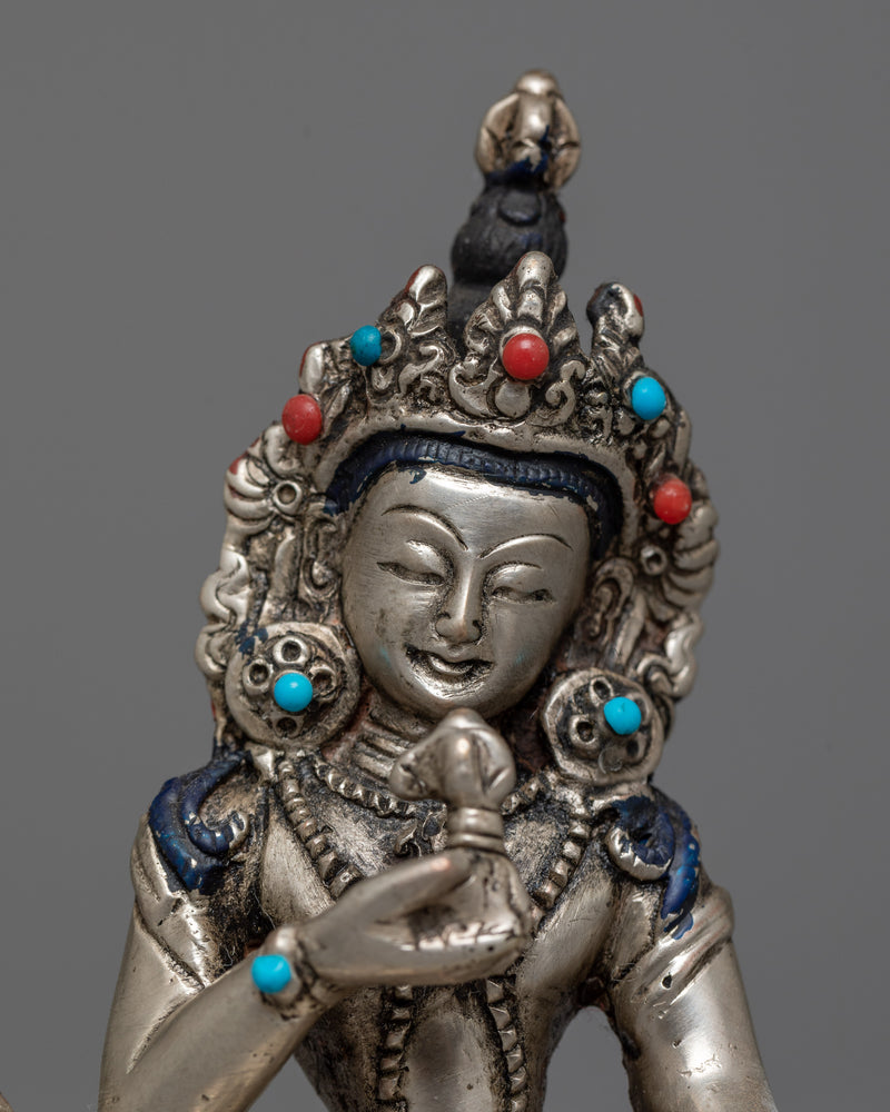 Machine-Made Vajrasattva Sculpture | Silver Electroplated Copper Statue