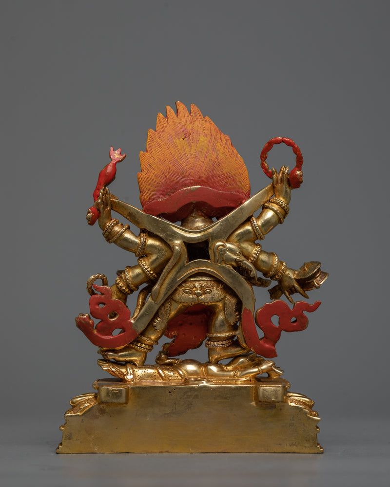 Gold-Gilded Six-Armed Mahakala Statue | Guardian of Spiritual Evolution