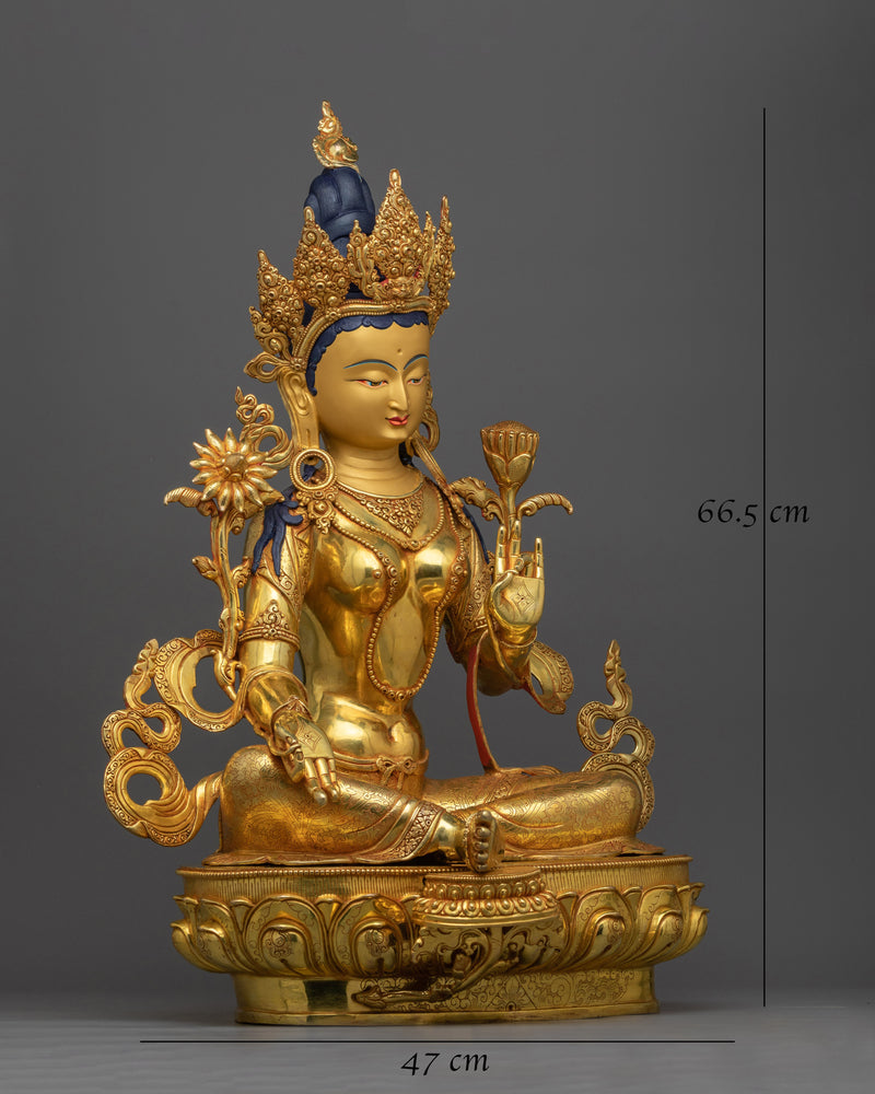 Majestic Gold-Gilded Green Tara Figure | Divine Symbol of Compassion and Readiness