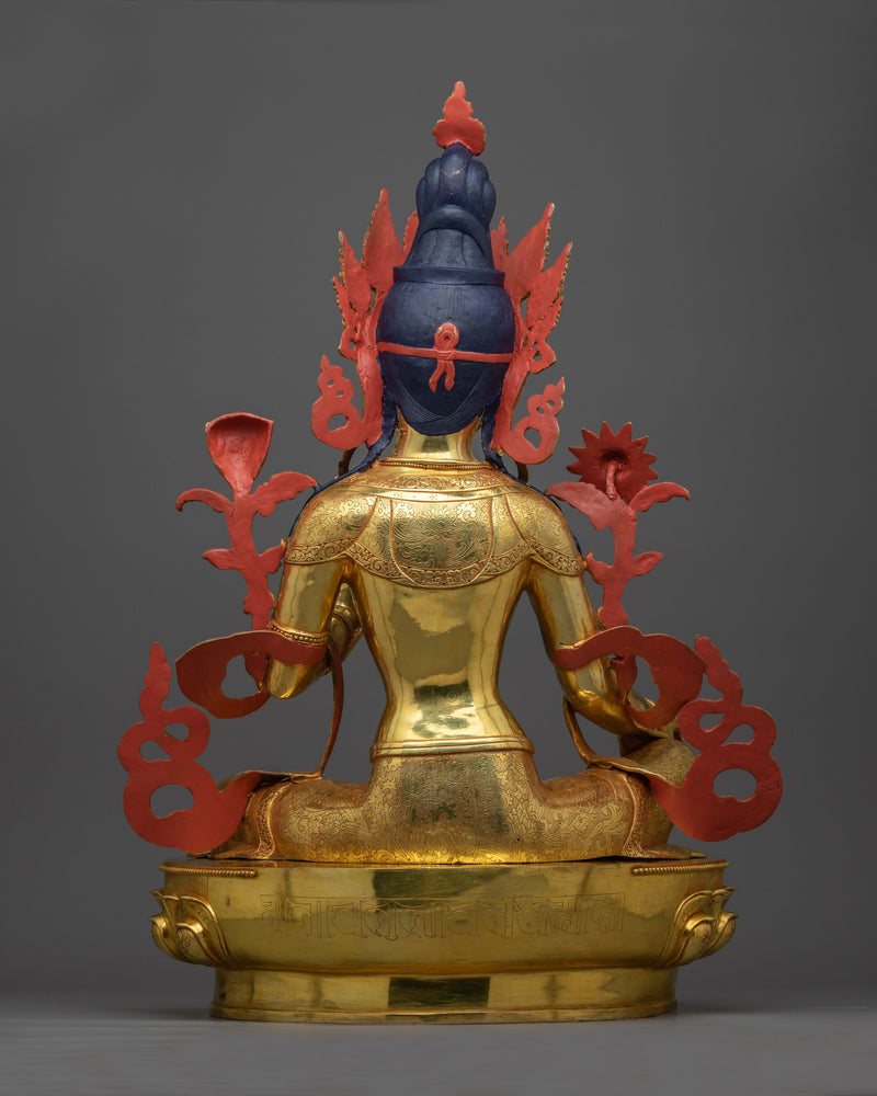 Majestic Gold-Gilded Green Tara Figure | Divine Symbol of Compassion and Readiness