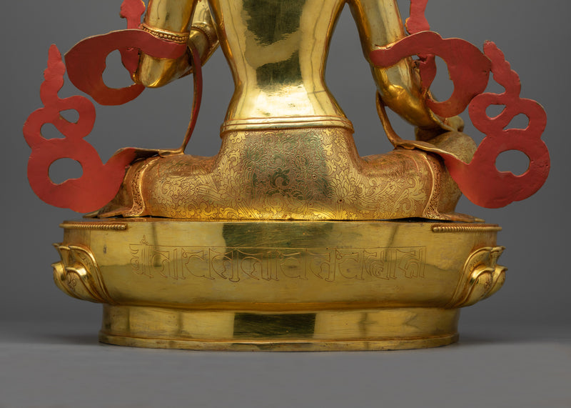 Majestic Gold-Gilded Green Tara Figure | Divine Symbol of Compassion and Readiness