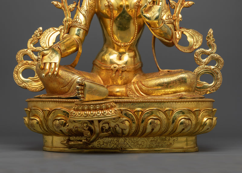 Majestic Gold-Gilded Green Tara Figure | Divine Symbol of Compassion and Readiness