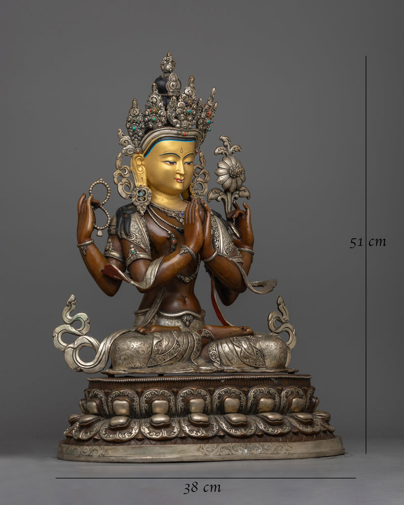 Silver-Plated Chenrezig Statue | Illuminate Your Path to Enlightenment