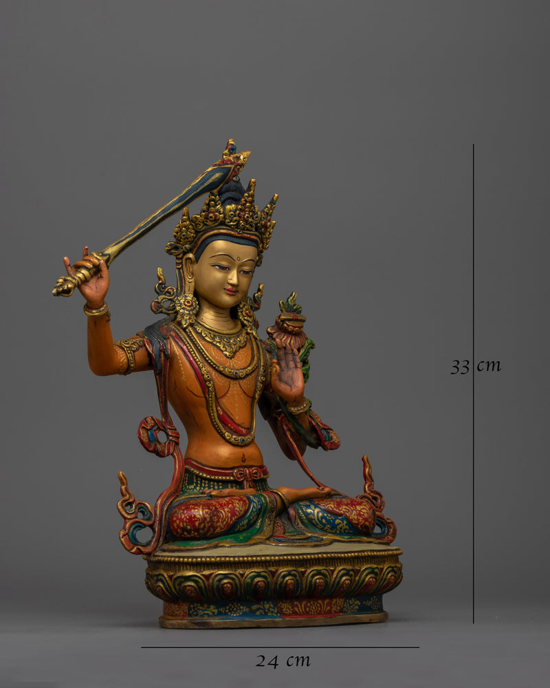 Orange-Painted Manjushri Statue | Symbol of Wisdom