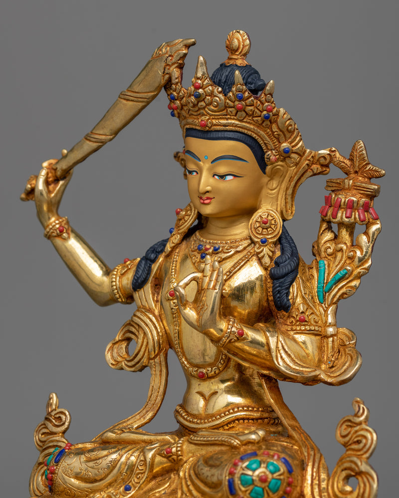 Gold Gilded Manjushri | Gorgeous Handcrafted Statue Made from 24K Gold