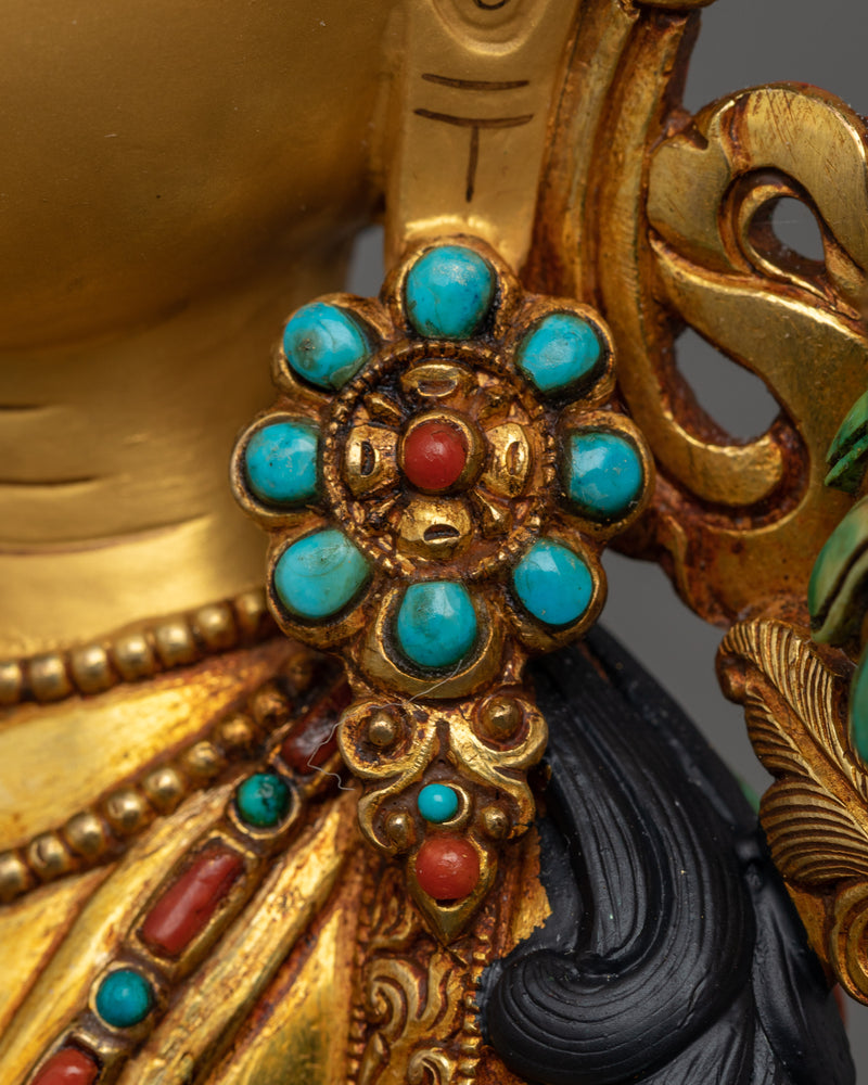 Artistic Manjushri Gemstone Decorated Statue | Intricately Elegant Design of Manjughosha