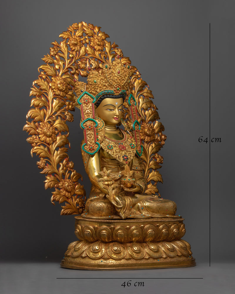 Crown Medicine Buddha with Floral Halo Statue | Traditionally Hand-crafted Idol