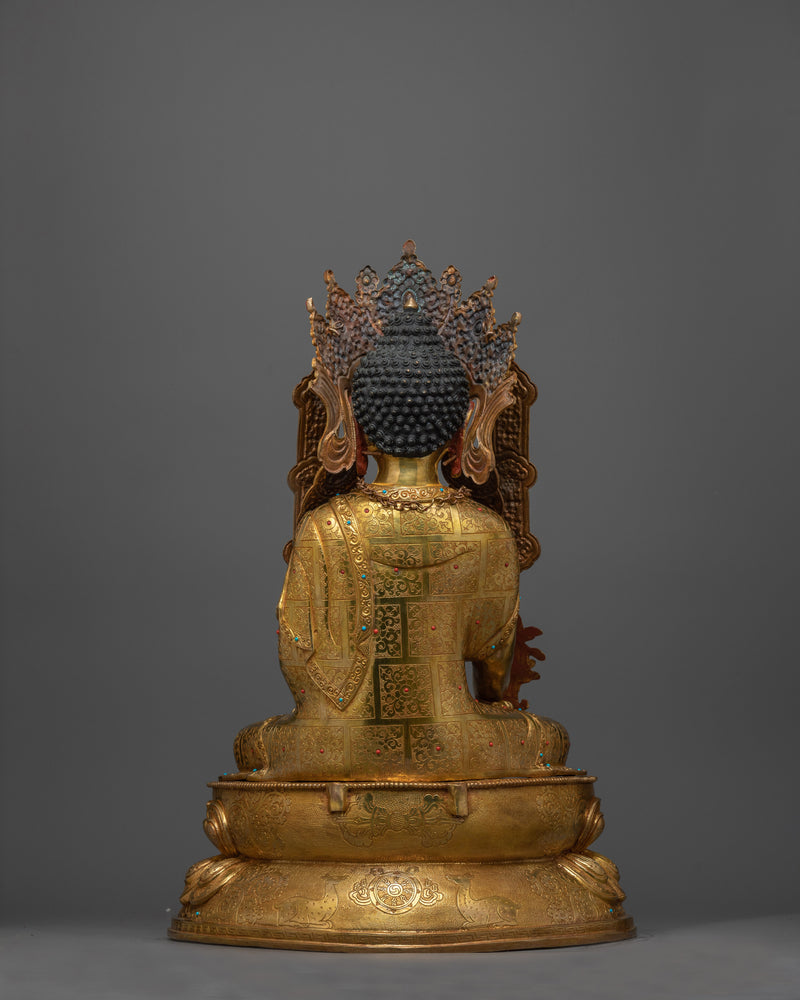 Crown Medicine Buddha with Floral Halo Statue | Traditionally Hand-crafted Idol