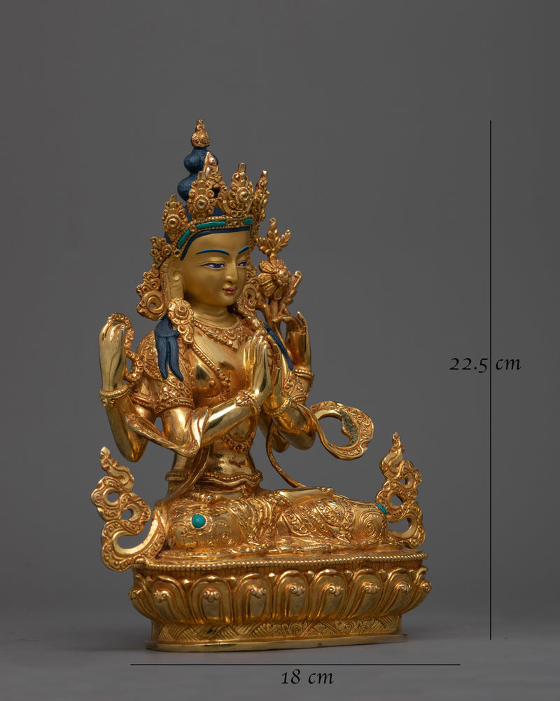 Chenrezig Tibetan Deity Statue | 24K Gold-Gilded Symbol of Compassion