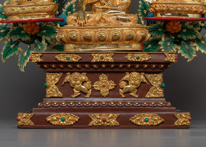 Shakyamuni Buddha with Guru Rinpoche and Chenresig Set | Embodiment of Enlightenment, Wisdom, and Compassion