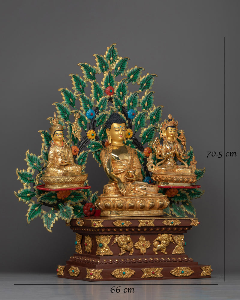 Shakyamuni Buddha with Guru Rinpoche and Chenresig Set | Embodiment of Enlightenment, Wisdom, and Compassion