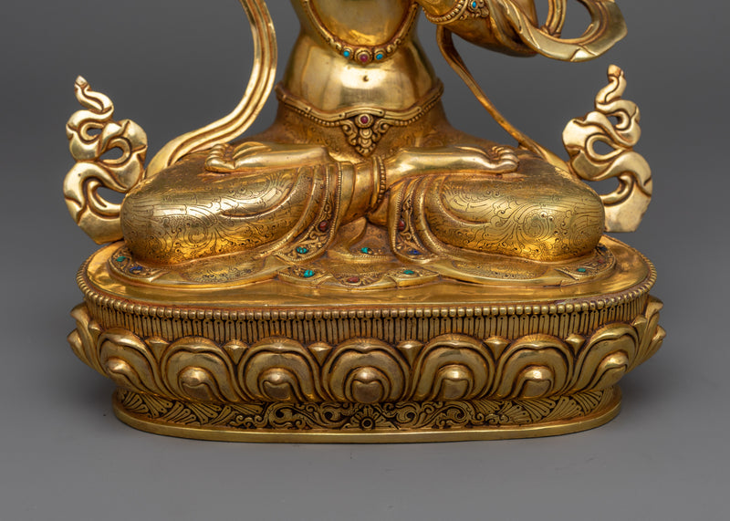 Elegant Gold Gilded Manjushri 36cm Statue | Handcrafted Symbol of Wisdom