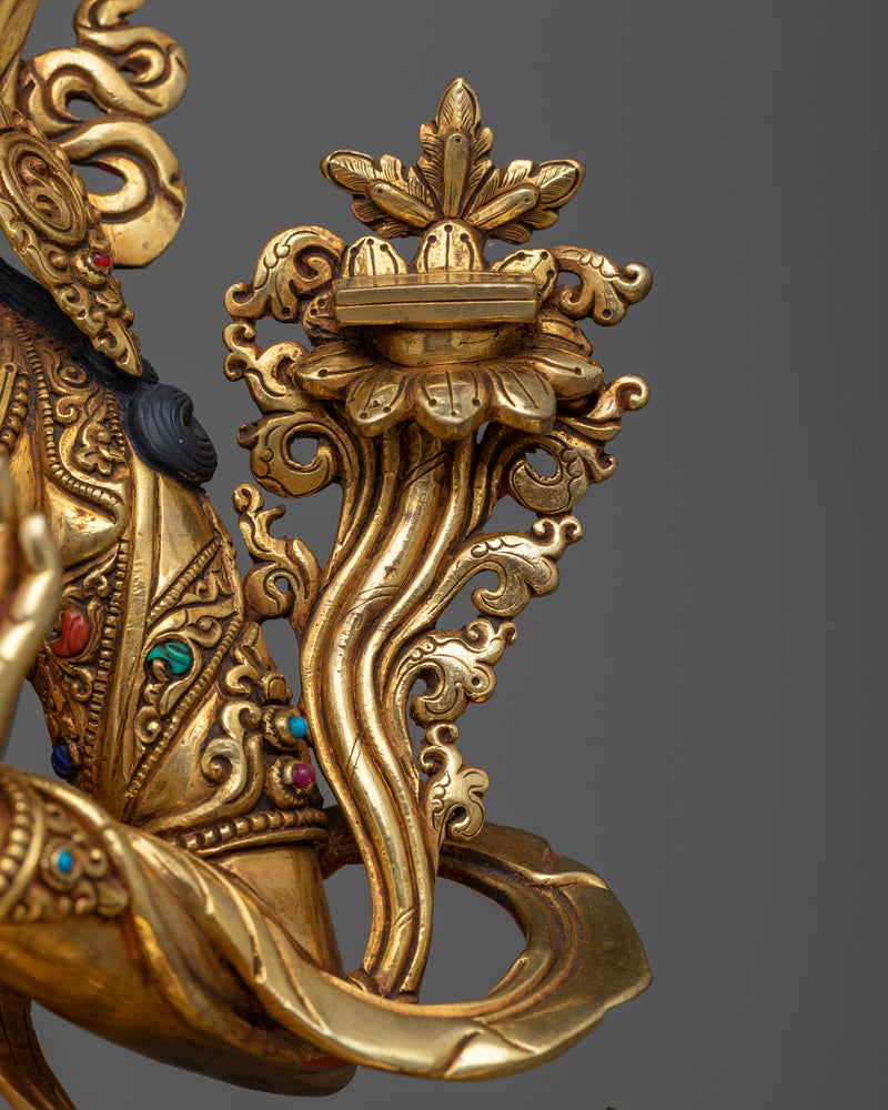 Elegant Gold Gilded Manjushri 36cm Statue | Handcrafted Symbol of Wisdom