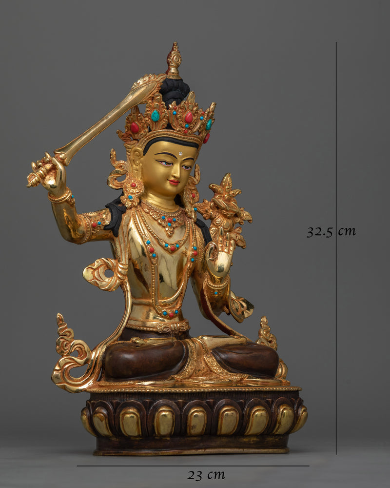 Manjushri Adored with Gemstones Statue | Handcrafted Symbol of Wisdom