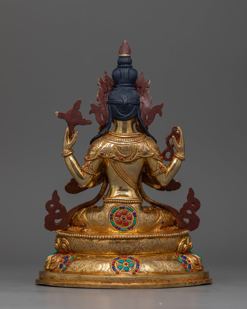 Chenrezig Adorned with Gemstone Statue | Handcrafted Symbol of Compassion and Mercy