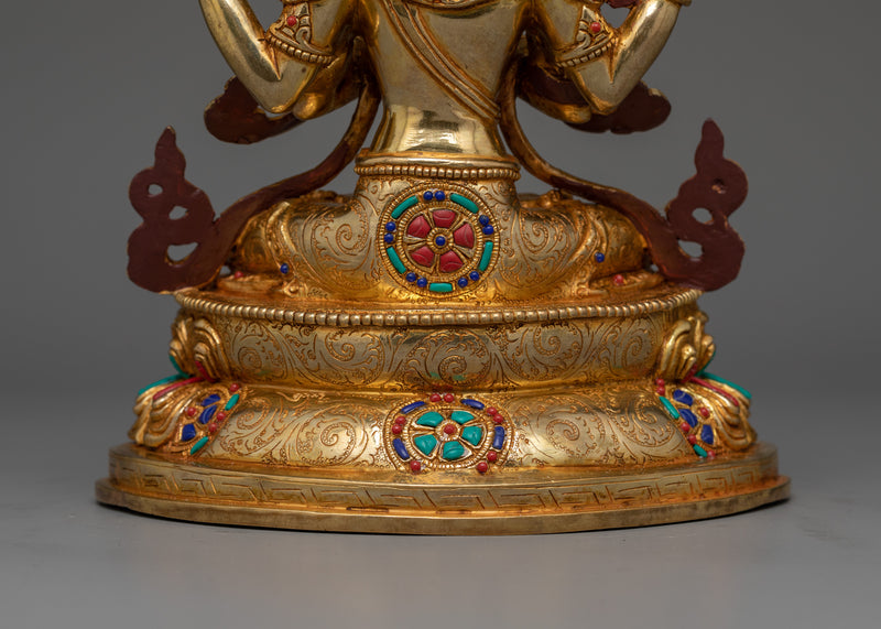 Chenrezig Adorned with Gemstone Statue | Handcrafted Symbol of Compassion and Mercy