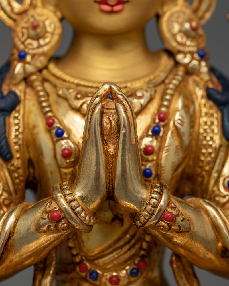 Chenrezig Adorned with Gemstone Statue | Handcrafted Symbol of Compassion and Mercy