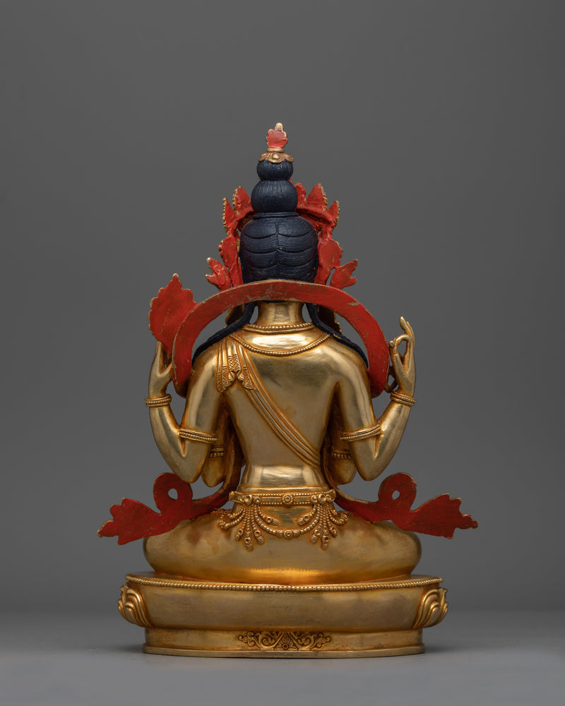 Chenrezig 28cm Gold Gilded Statue | Handcrafted Symbol of Compassion