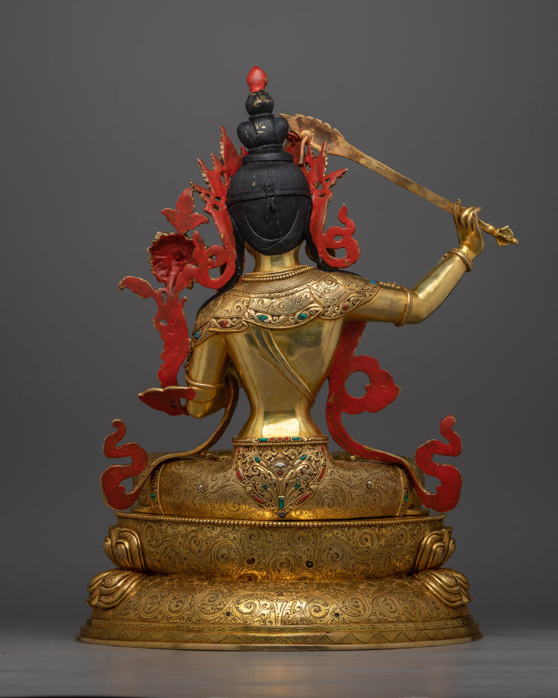 Graceful Manjushri Adorned with Gemstone Statue | Handcrafted Symbol of Wisdom