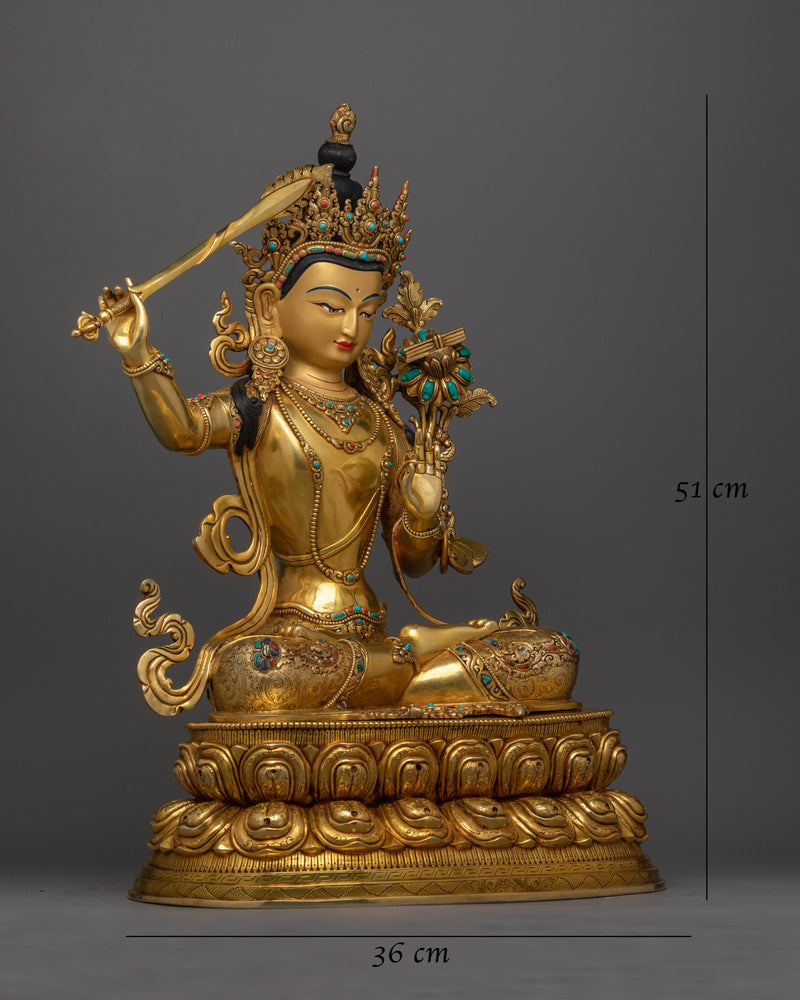 Graceful Manjushri Adorned with Gemstone Statue | Handcrafted Symbol of Wisdom