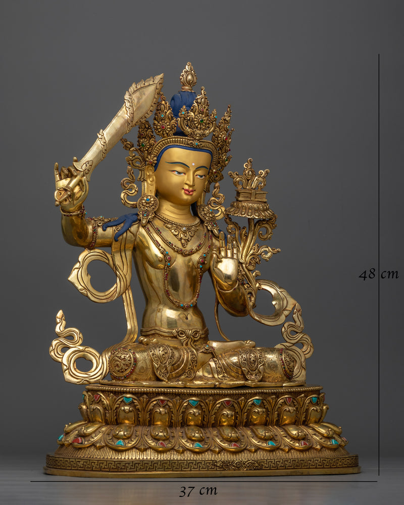 Manjushri Gold-Gilded Statue | A Beacon of Wisdom and Enlightened Insight