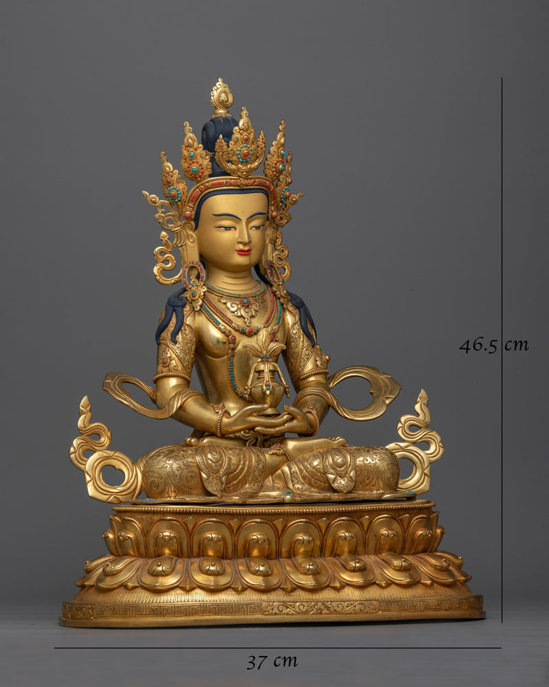 Gold-Gilded Amitayus Longevity Buddha Statue | A Beacon of Eternal Life