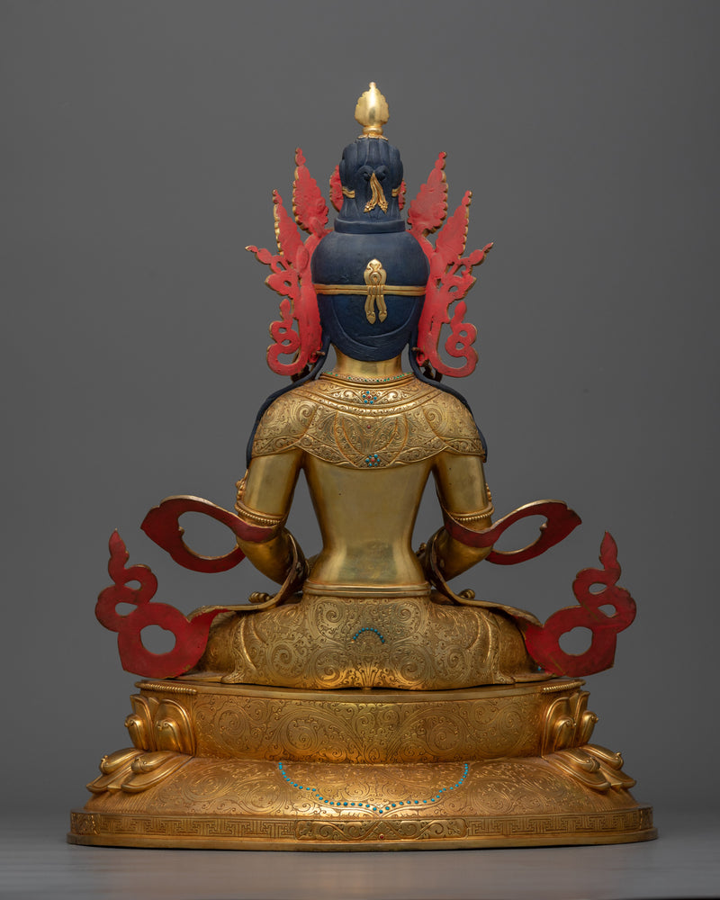 Gold-Gilded Amitayus Longevity Buddha Statue | A Beacon of Eternal Life