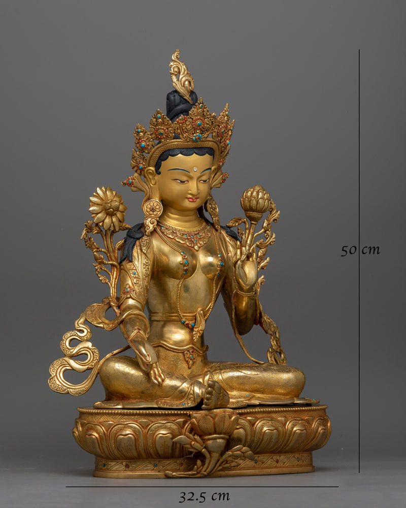 Green Tara Gold-Gilded 50cm Statue | A Radiant Symbol of Compassion and Enlightenment