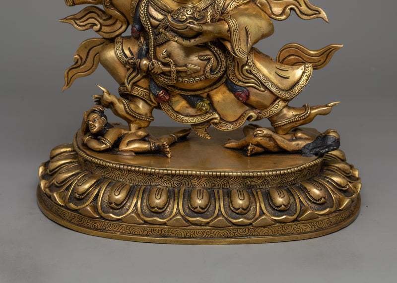 Mahakala Bernakchen Statue | A Powerful Protector in Antique Gold Gilding