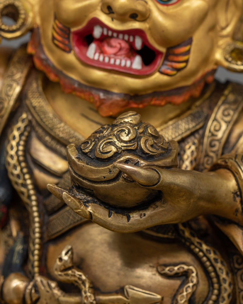 Mahakala Bernakchen Statue | A Powerful Protector in Antique Gold Gilding