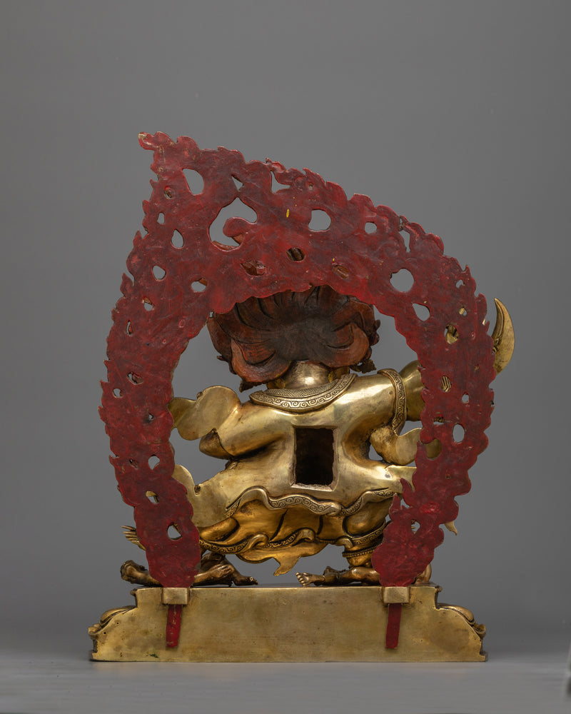 Mahakala Bernakchen Statue | A Powerful Protector in Antique Gold Gilding