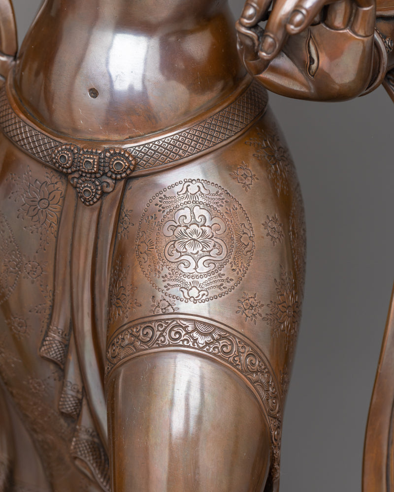 Standing White Tara Oxidized Copper Statue | Embodiment of Compassion and Protection