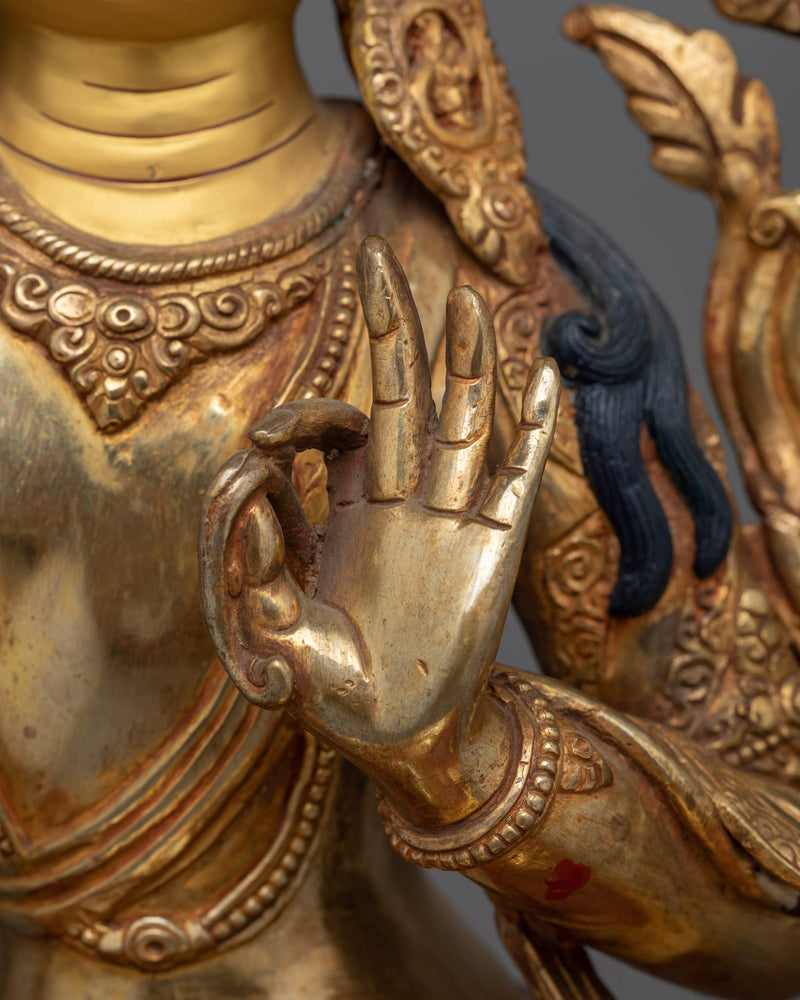 Manjushri Gold Gilded Oxidized Statue| Embodiment of Wisdom and Enlightenment