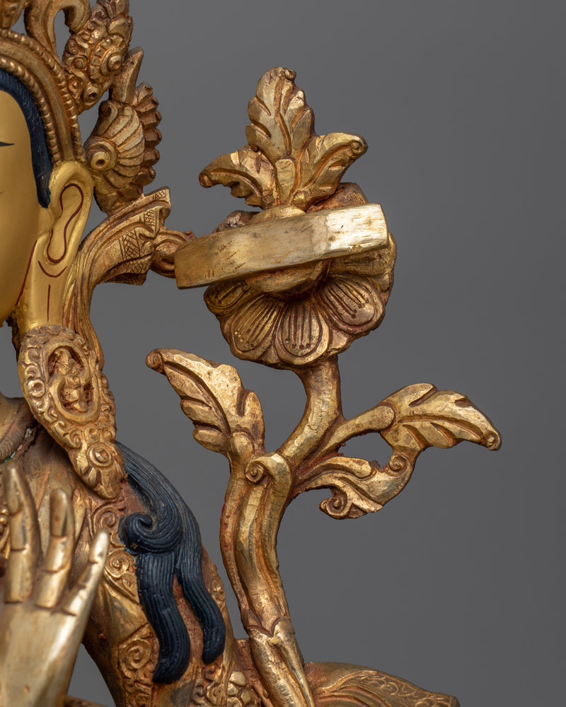 Manjushri Gold Gilded Oxidized Statue| Embodiment of Wisdom and Enlightenment