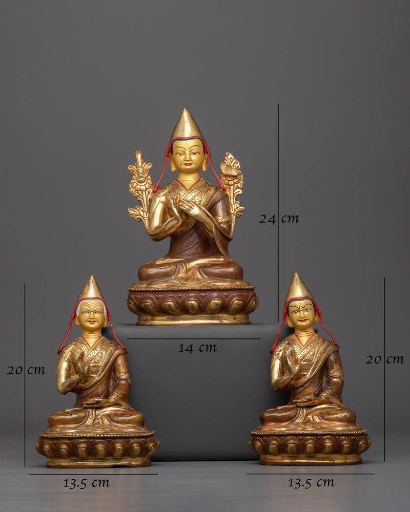 Tsong Khapa with Two Disciples Statue | Embodiment of Wisdom and Spiritual Guidance