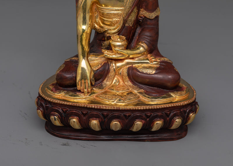 Shakyamuni Buddha Gold Gilded Oxidized Statue | Embodiment of Enlightenment and Serenity