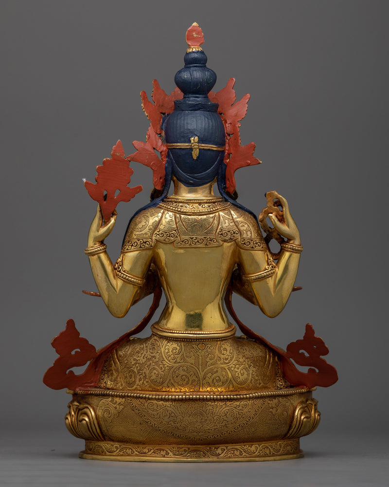 24K Gold Gilded Chenrezig Statue | Embodiment of Compassion and Serenity