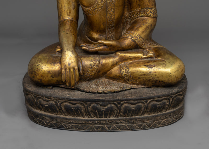 Shakyamuni Buddha Gold Gilded Antique Statue | Serenity in Timeless Tradition