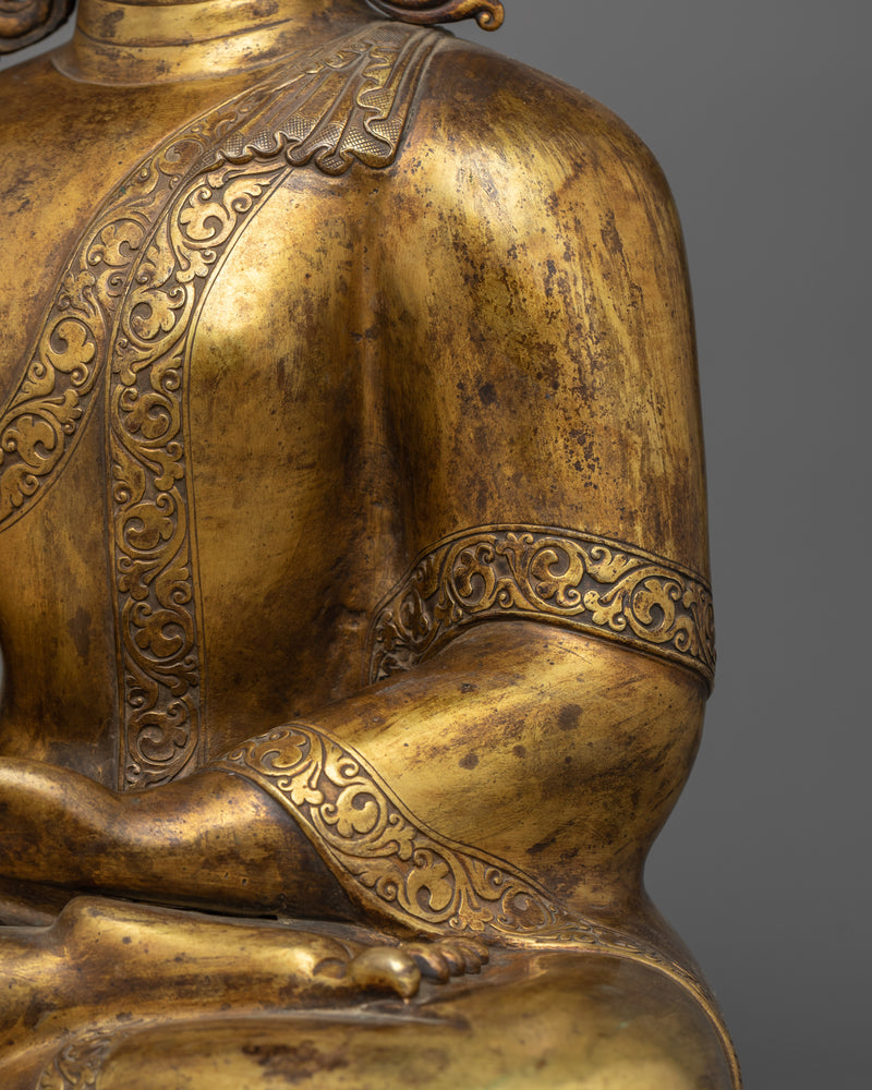 Shakyamuni Buddha Gold Gilded Antique Statue | Serenity in Timeless Tradition