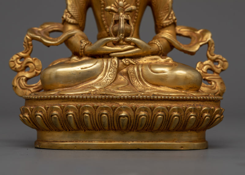 Beautiful Amitayus Gold Gilded 22cm Statue | Handcrafted Copper Art