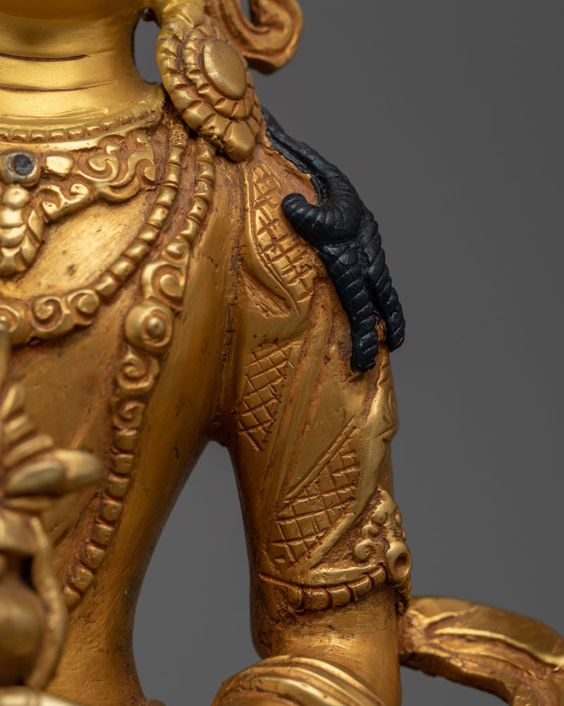 Beautiful Amitayus Gold Gilded 22cm Statue | Handcrafted Copper Art