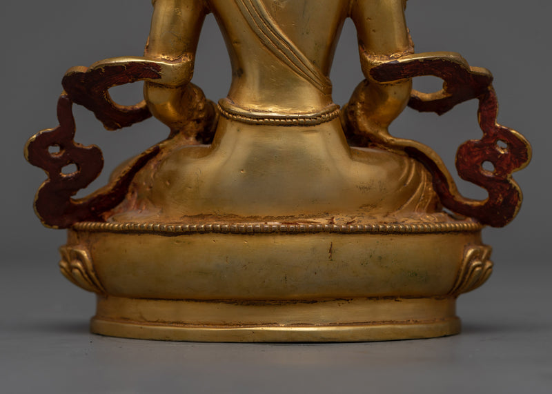 Beautiful Amitayus Gold Gilded 22cm Statue | Handcrafted Copper Art