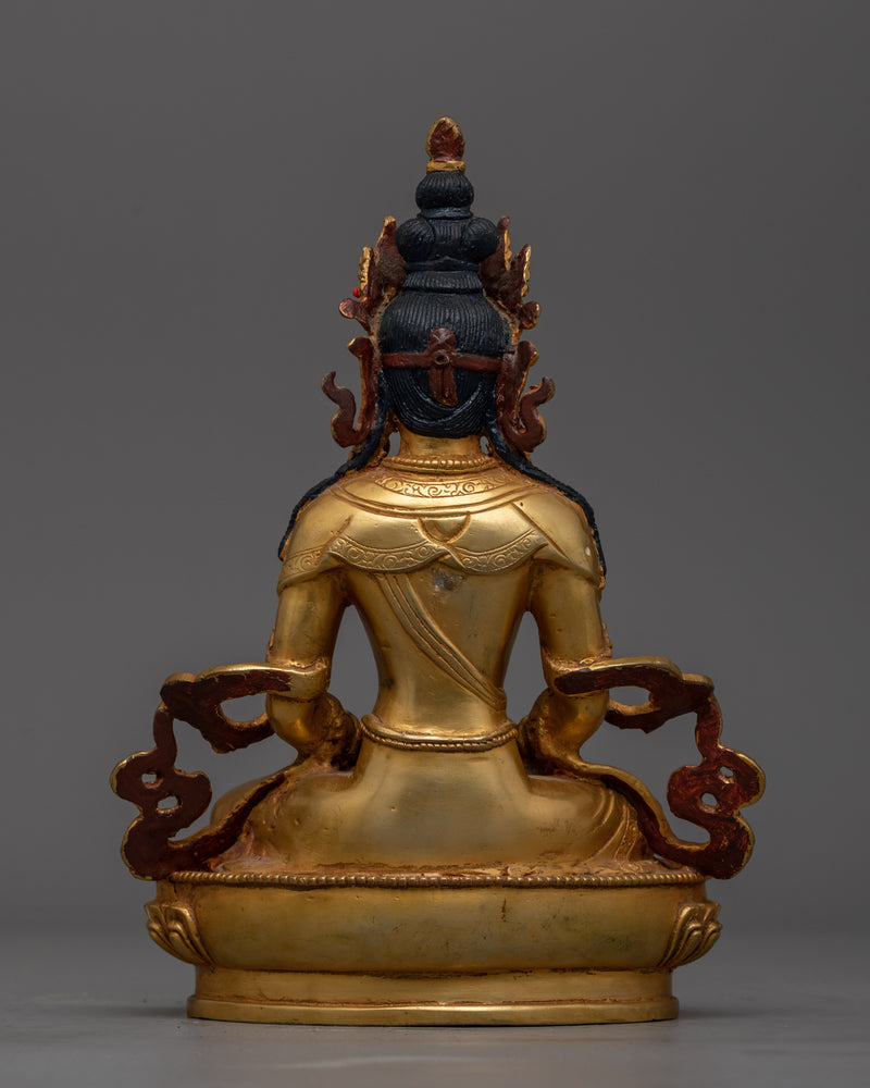 Beautiful Amitayus Gold Gilded 22cm Statue | Handcrafted Copper Art