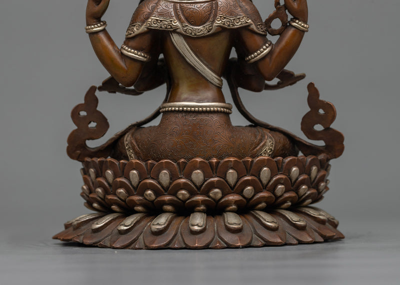 Chenrezig Silver Plated Oxidized 26cm Statue | Handcrafted Symbol of Compassion